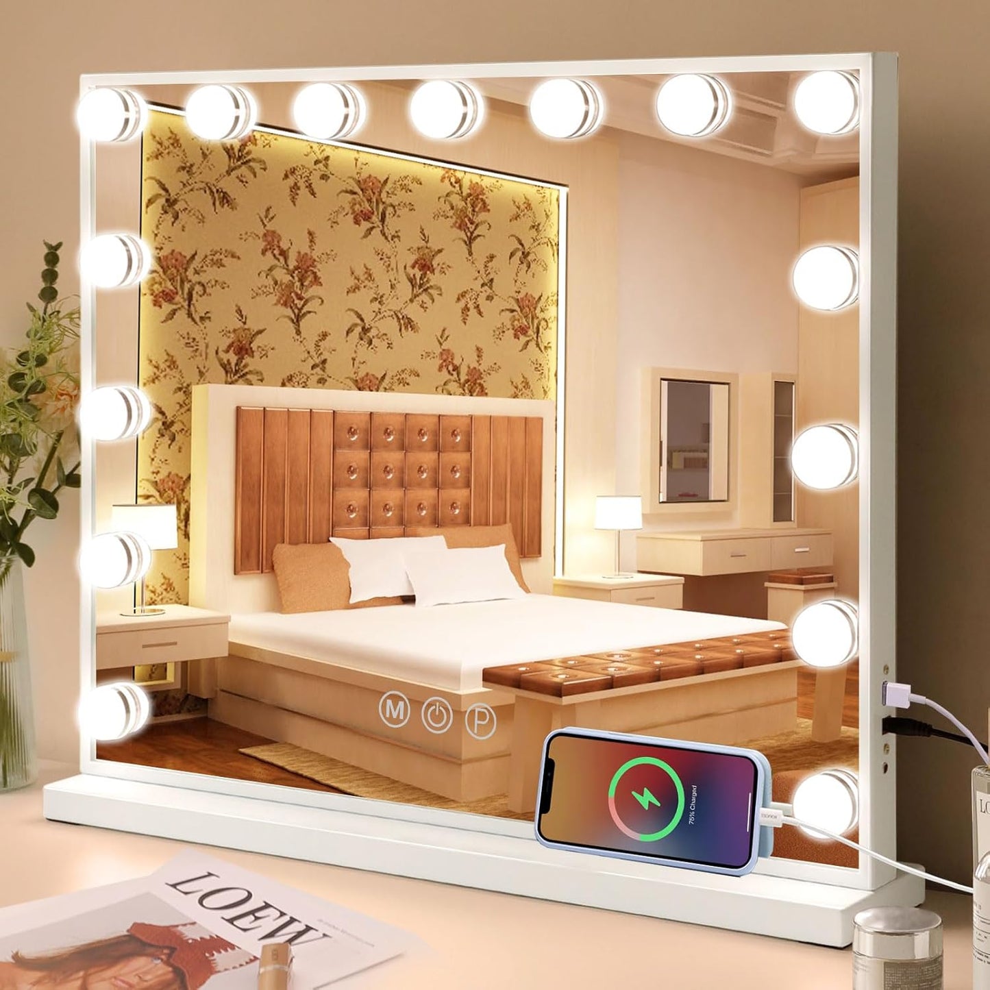 Vanity Mirror with Lights Bundle：Makeup Mirror with 15 Bulbs and USB Charge & Light up Mirror with 9 Bulbs