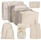 Packing Cubes 9 Set, Travel Packing Organizers with Large Toiletries Bag for Clothes Shoes, Beige