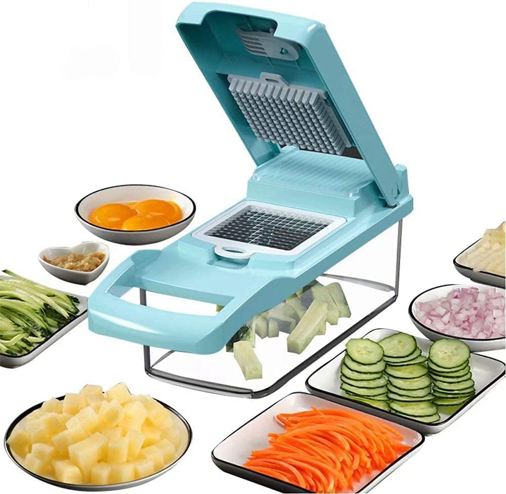 Vegetable Chopper Onion Dicer, Egg Separator Slicer, Cutter, with Container Cutter (Blue)