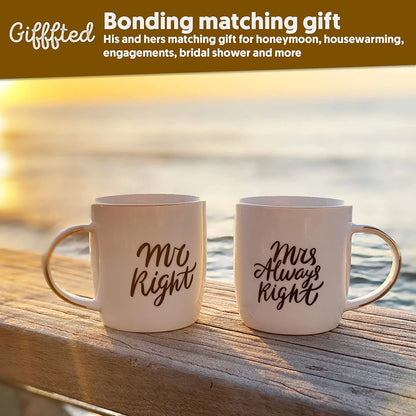 Triple  Mr Right and Mrs Always Right Coffee Mugs Gifts for Couple, Engagement Anniversary Day Wedding, Women, Couples, Bride Groom, Christmas, Newlywed, Valentine'S, Gift, His and Hers Set