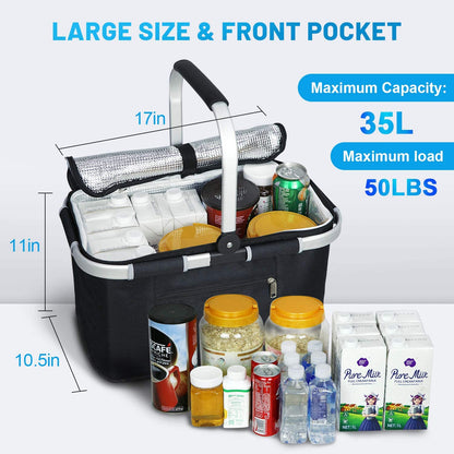 35L Large Picnic Basket 2 Layers of Internal Pockets Leak-Proof and Insulated Folding, Internal Support Does Not House Warming Gifts New Home, Wedding Gifts for Couple