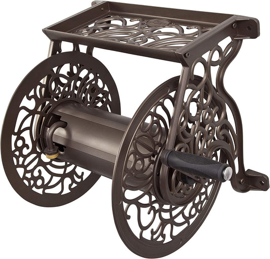 704 Decorative Cast Aluminum Wall Mount Garden Hose Reel, Holds 125-Feet of 5/8-Inch Hose - Bronze