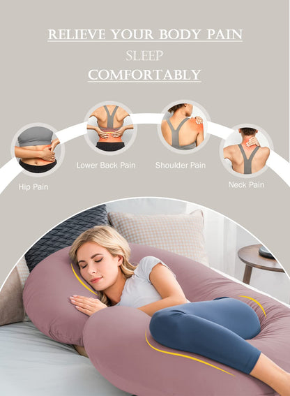 Pregnancy Pillow,Maternity Body Pillow with Velvet Cover,C Shaped Body Pillow for Sleeping (Cooling Cotton-Pink)