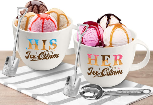 His and Hers Gifts, Anniversary Couples Gifts Set Ice Cream Bowl with Scoop&Shov