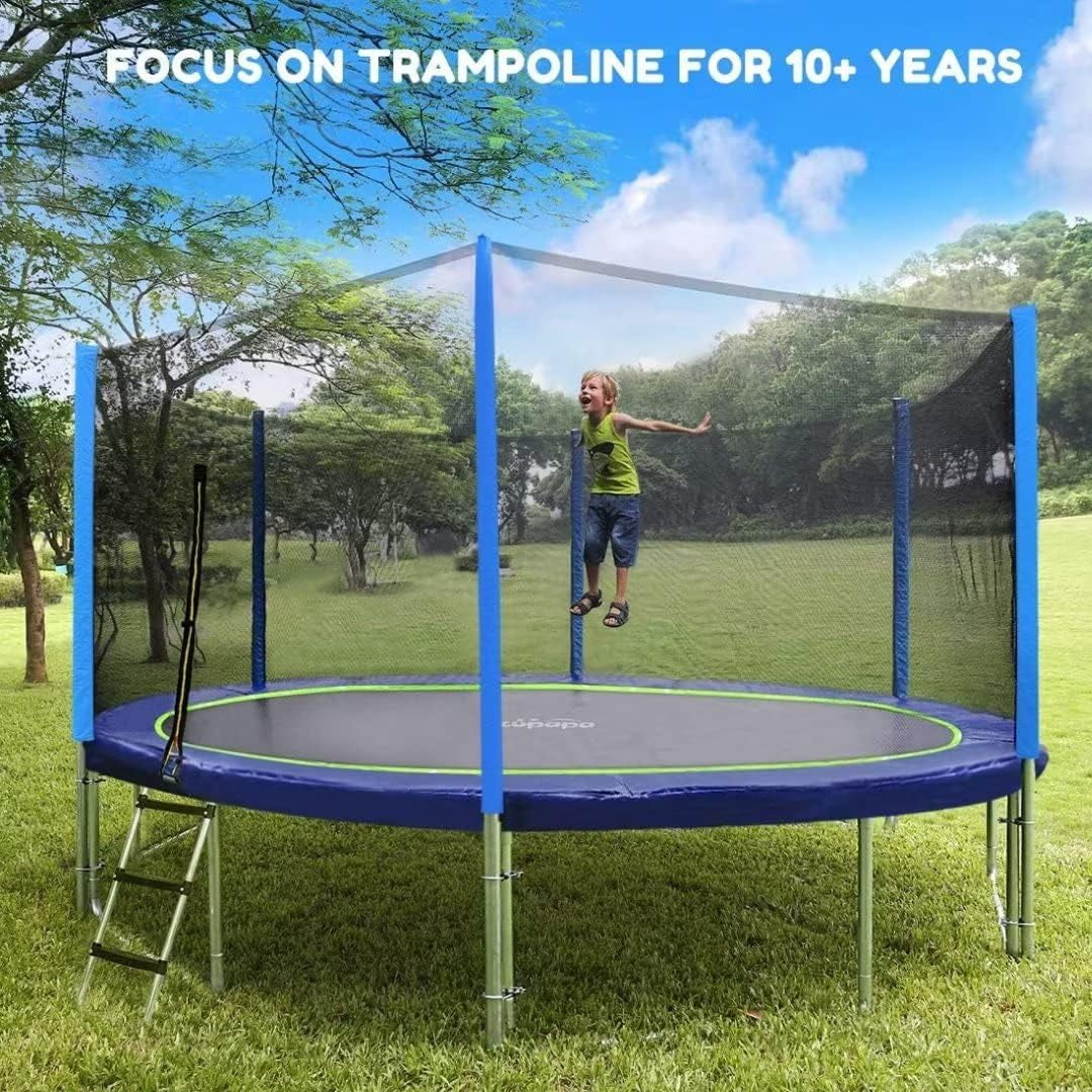 Trampolines No-Gap Design 1500 LBS Weight Capacity 16 15 14 12 10 8FT for Kids Children with Safety Enclosure Net Outdoor Backyards Large Recreational Trampoline