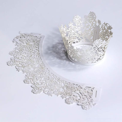 60Pcs White Rose Lace Cupcake Wrappers Holders, Laser Cut Cupcake Liners Decorative Liners for Wedding Party Birthday Cake Decoration Supplies