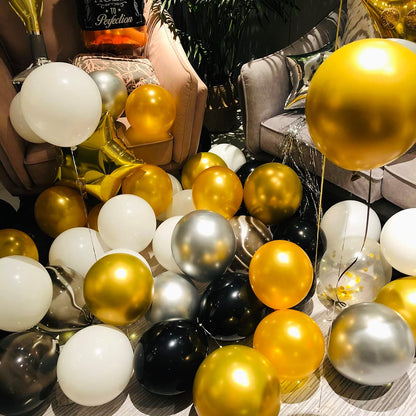 Black Gold Happy Birthday Party Balloons Set with Filling Pump Black Golden Happy Birthday Party Decorations Black Silver White Golden Happy Birthday Party Supplies