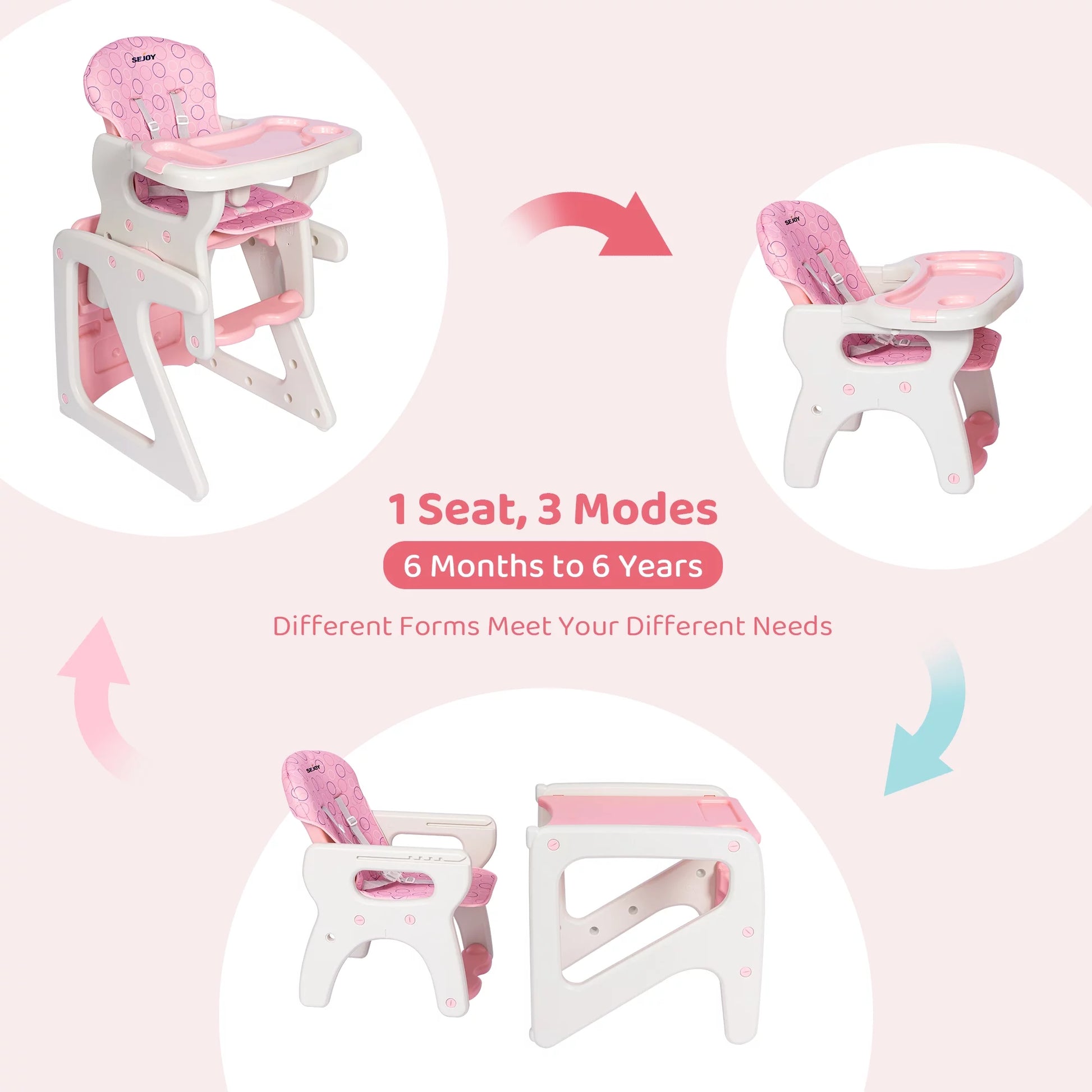 3 in 1 Baby High Chair Convertible Play Table Seat Booster Toddler Feeding Tray