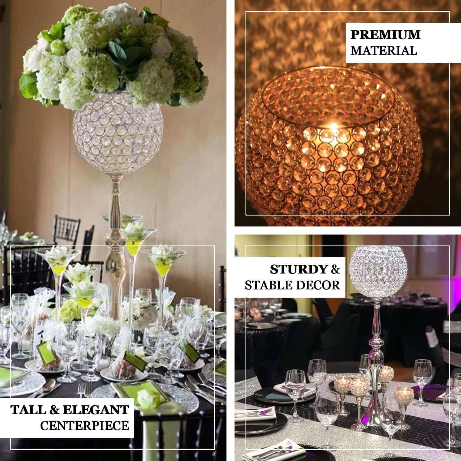 30" Gold Acrylic Crystal Goblet Candle Holder Flower Ball Centerpiece for Wedding Events Decoration