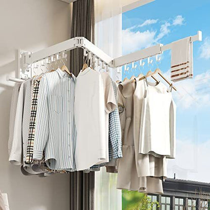 Wall Mounted Clothes Hanger Rack, Clothes Drying Rack,Laundry Drying Plus-White