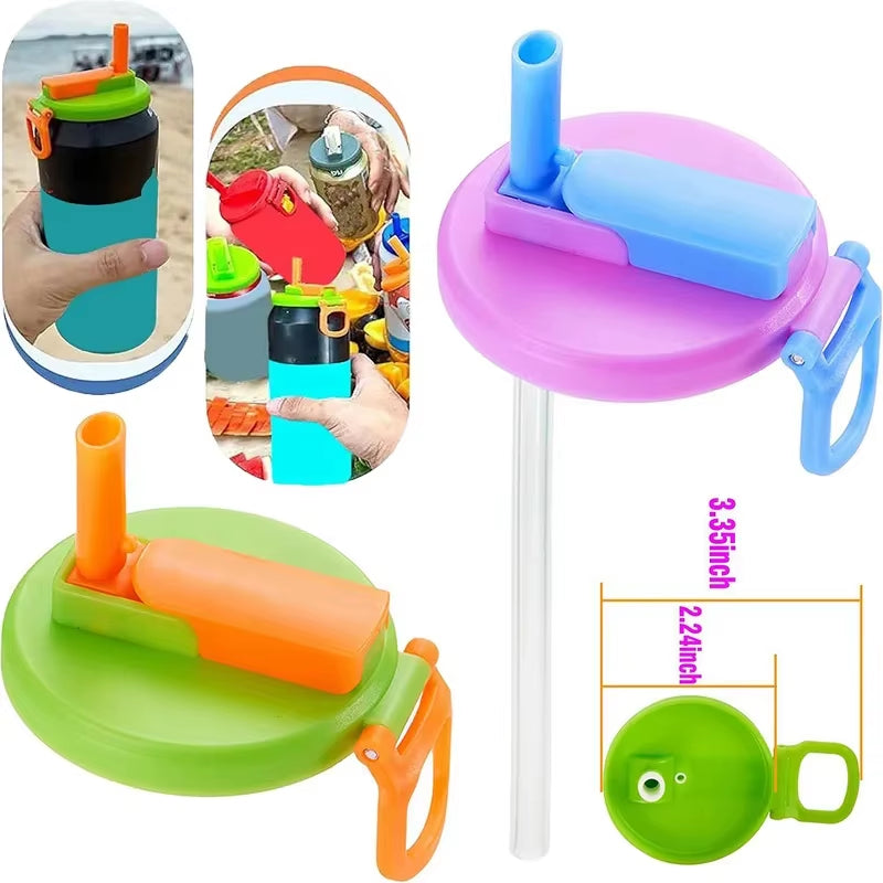 1Pcs Silicone Lid Cover with 2 Straws Reusable Soda Can Lid Portable Canned Beverages Juice Beer Straw Cap for Home Picnic