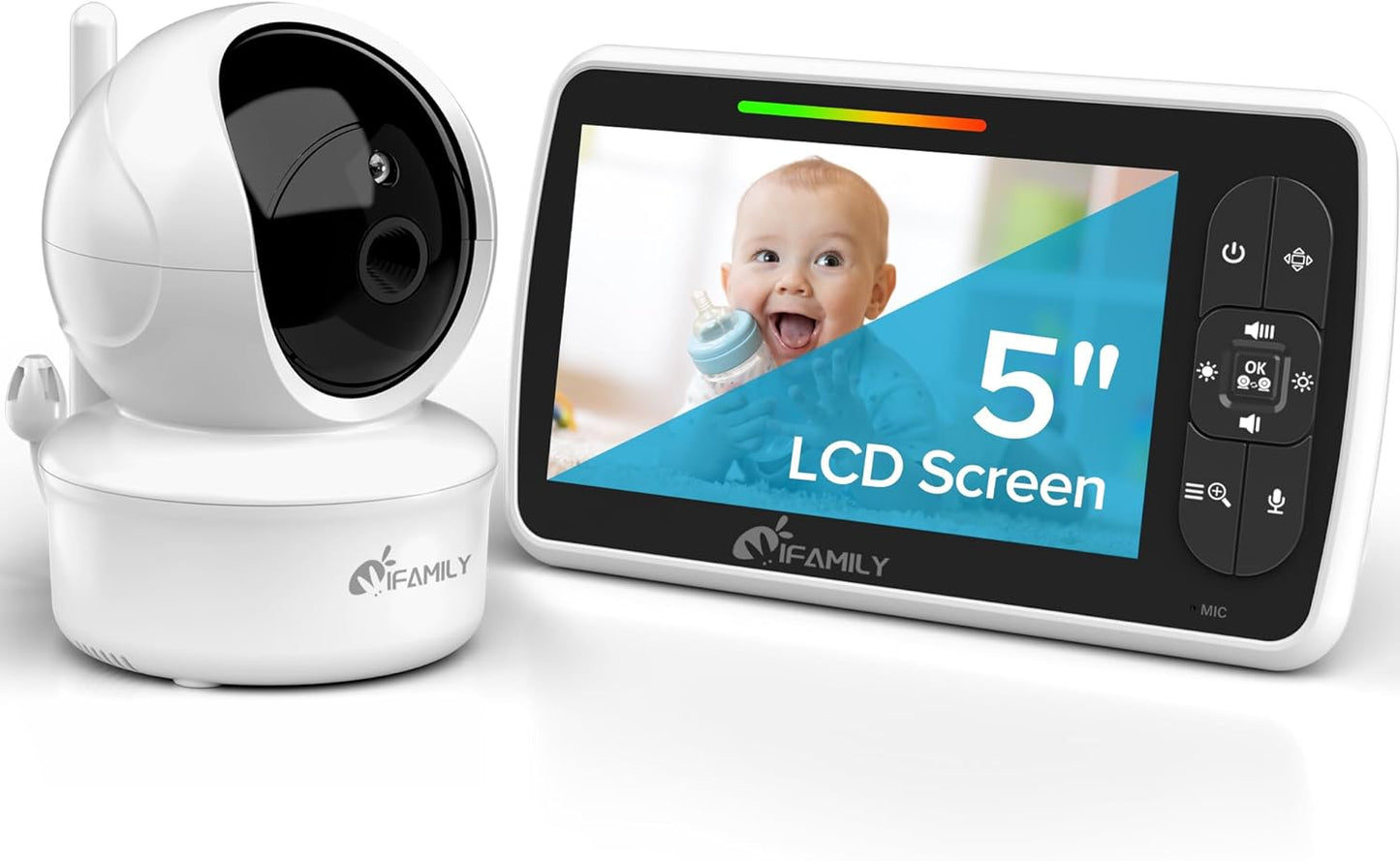 Baby Monitor - Large 5" Screen with 30Hrs Battery Life - Remote Pan-Tilt-Zoom;