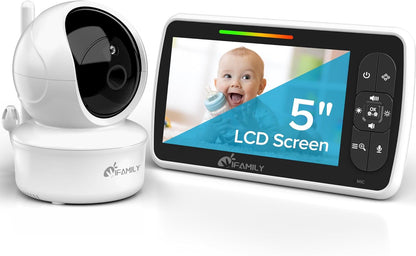 Baby Monitor - Large 5" Screen with 30Hrs Battery Life - Remote Pan-Tilt-Zoom;