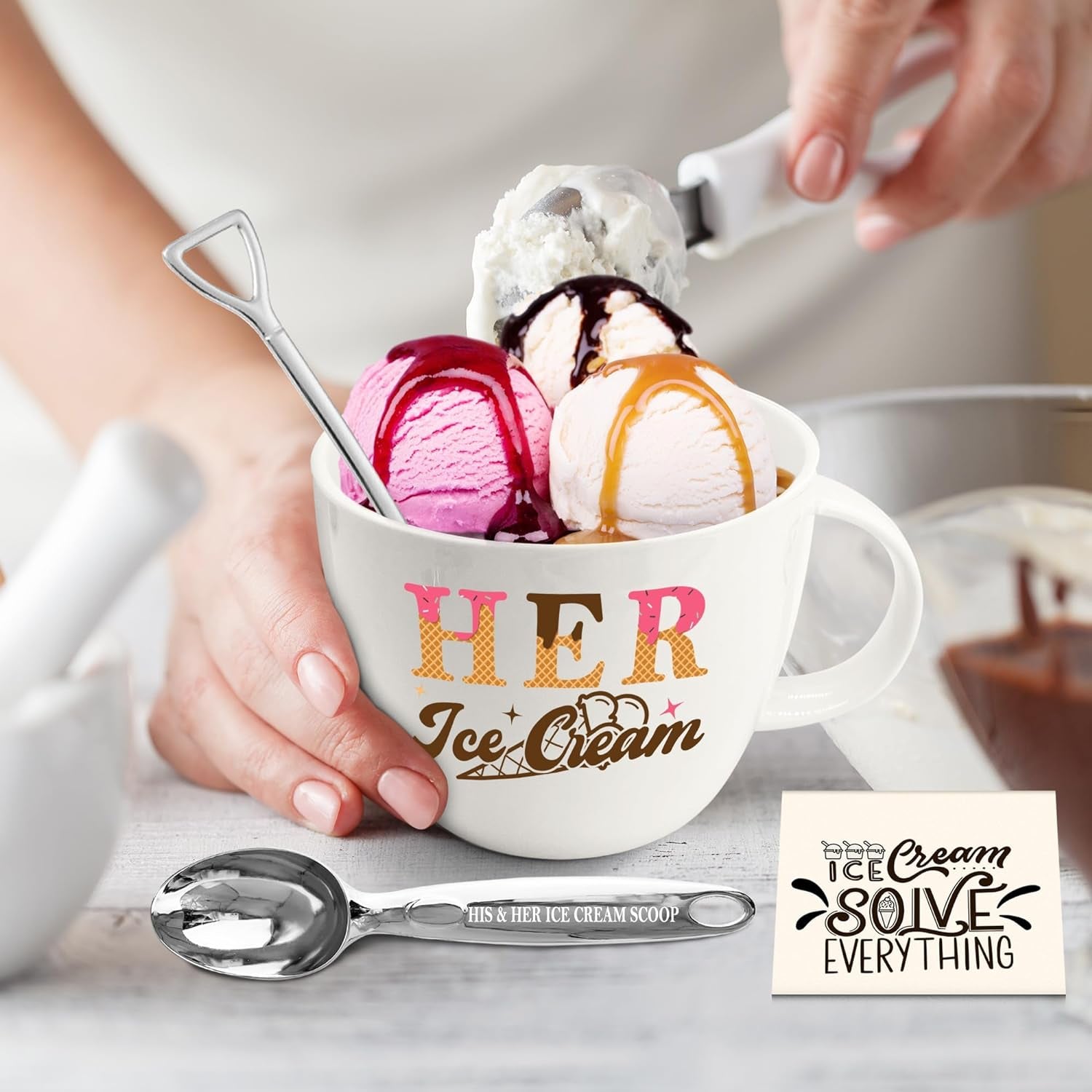 His and Hers Gifts, Anniversary Couples Gifts Set Ice Cream Bowl with Scoop&Shov