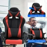 Silla de juego estilo carrera con almohadas ajustables y respaldo reclinable para jugadores unisex (rojo)