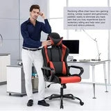 Silla de juego estilo carrera con almohadas ajustables y respaldo reclinable para jugadores unisex (rojo)