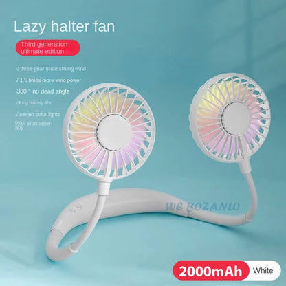 USB Portable Fan Cold Fan Hands Free Neck Fan Hanging Rechargeable Mini Sports Fan 3-Speed Adjustable Neck Dual Fan Home Office