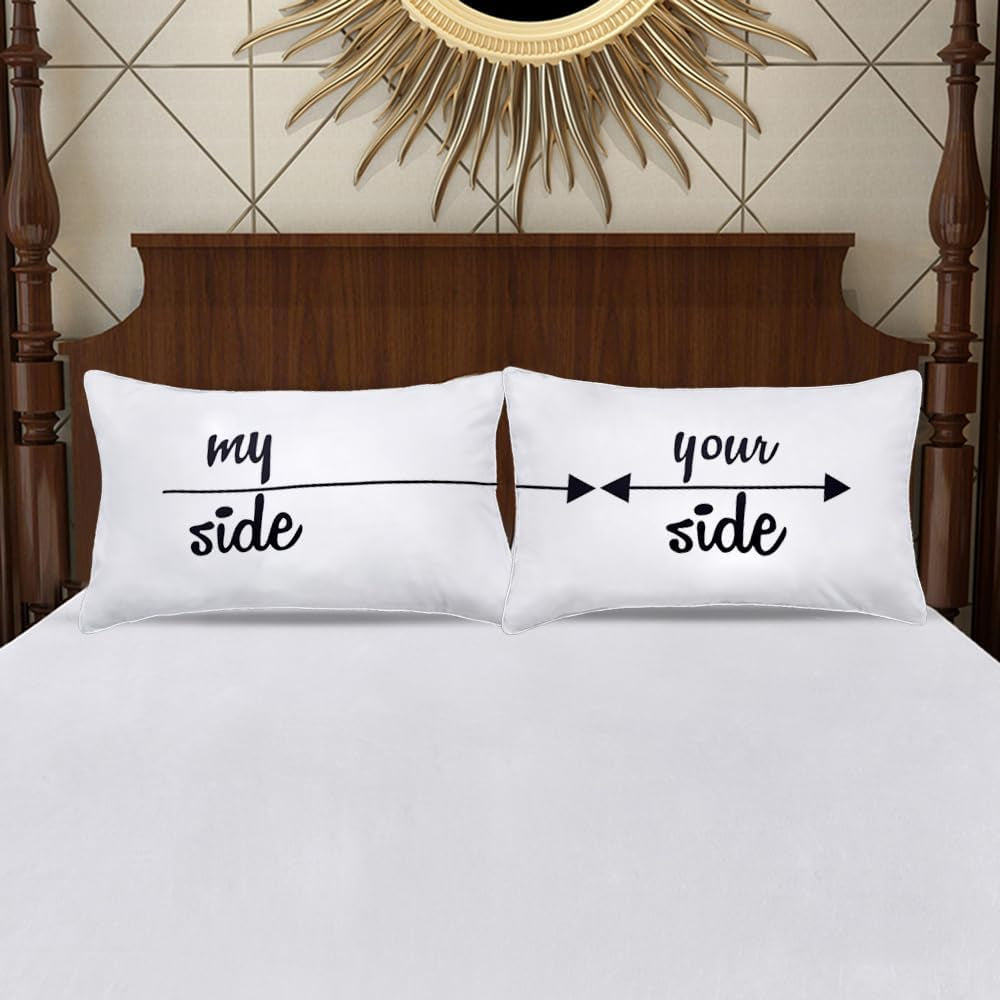 My Side and Your Side Couples Pillowcases,His Hers Cute Pillow Case,Funny Couples Gifts for Anniversary,Wedding, Engagement,V-Day,Chirstmas.His and Hers Gifts for Couples