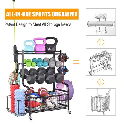 350 Lbs. Weight Rack Capacity Sports Storage Rack Organization for Dumbbells Kettlebells Yoga Mat and Balls