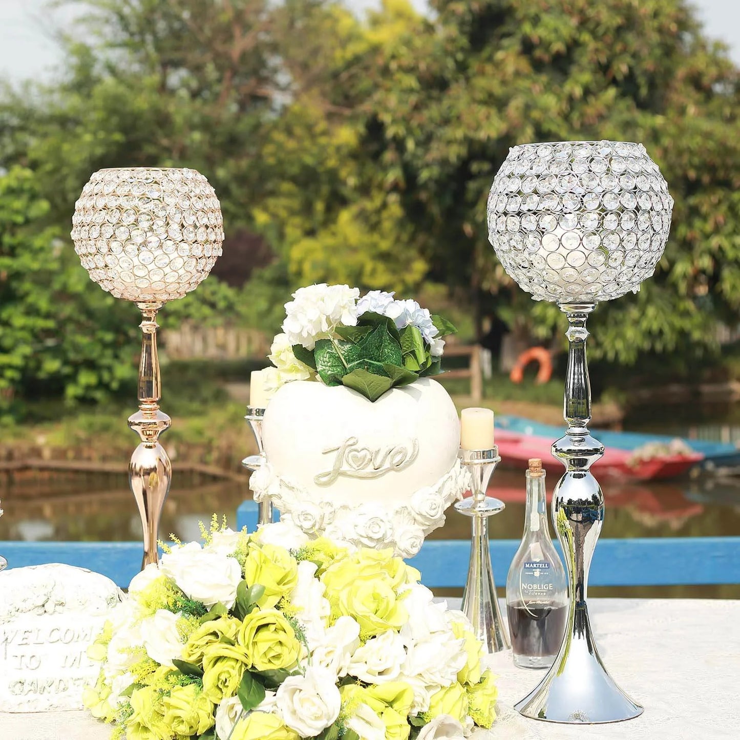 30" Gold Acrylic Crystal Goblet Candle Holder Flower Ball Centerpiece for Wedding Events Decoration