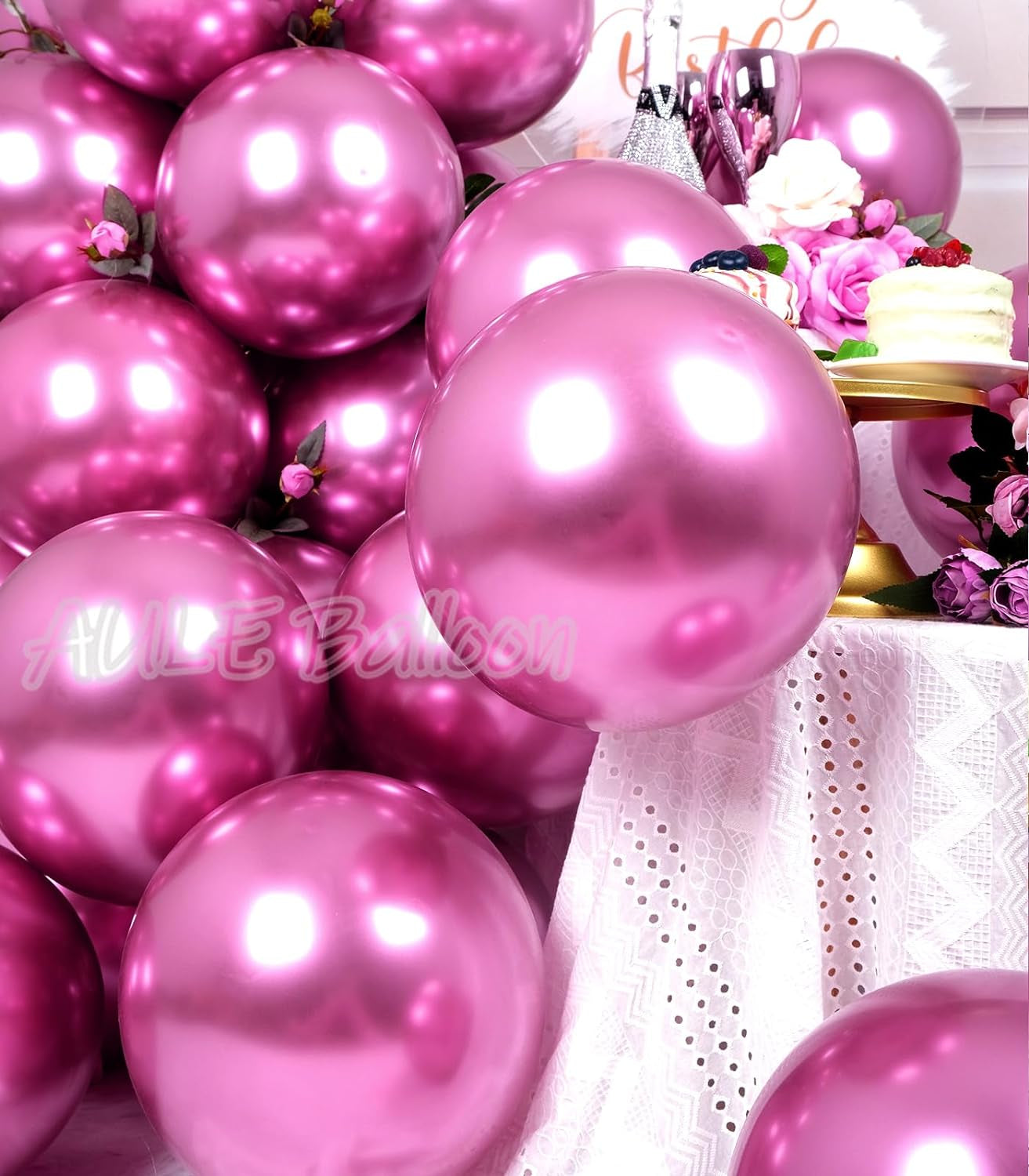 Party Balloons 50 Pcs 12 Inch Hot Pink Metallic Chrome Helium Shiny Latex Thicken Balloon Perfect Decoration for Wedding Birthday Baby Shower Graduation Christmas Carnival