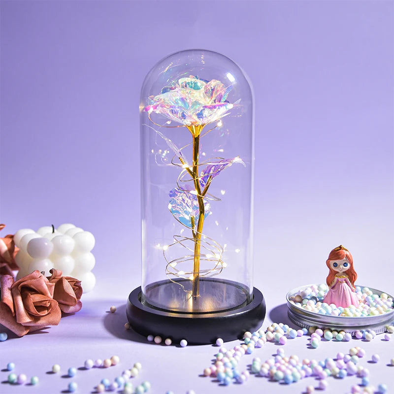 Gifts for Women Beauty and the Beast Preserved Roses in Glass Galaxy Rose LED Light Artificial Flower Birthday Gift for Girls