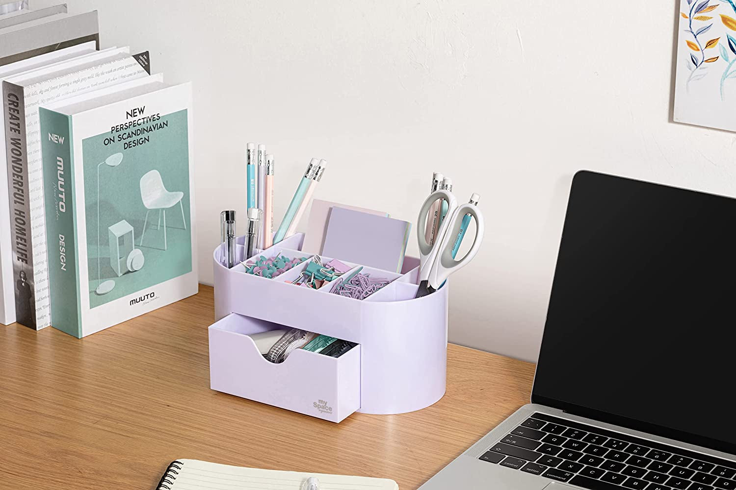 Lavender Desk Organizer for Office Supplies and Desk Accessories - Pen Holder Desktop Organization for Room College Dorm Home School (White Lavender)