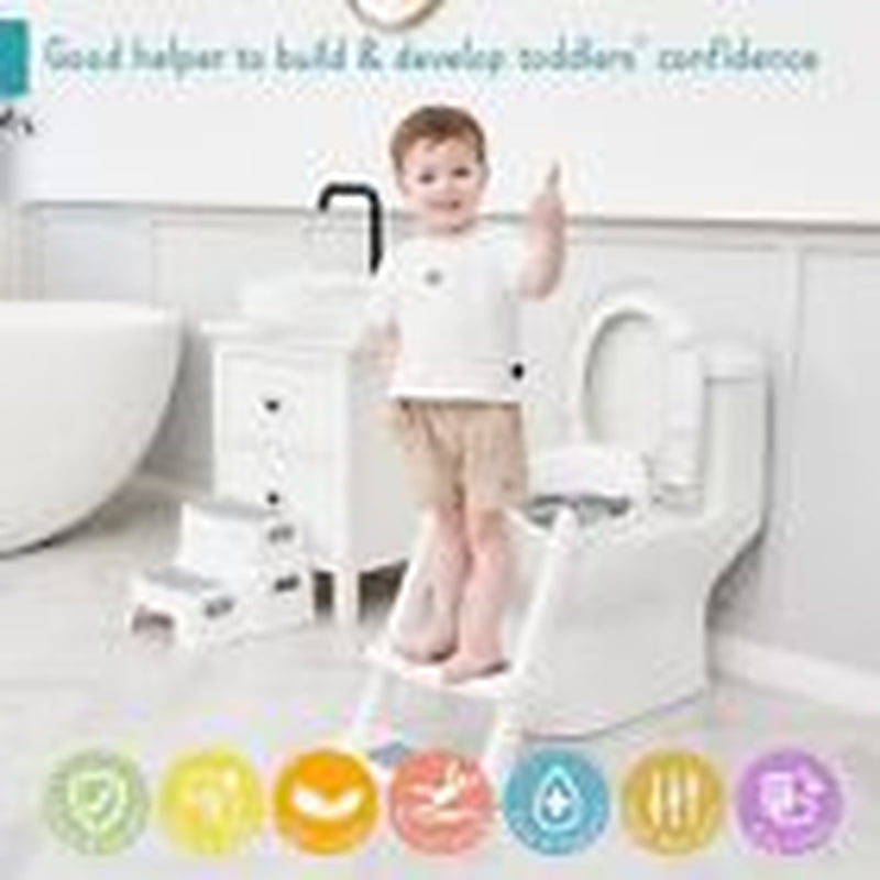 Potty Training Toilet Seat with Step Stool Ladder, Toddler Kids White-Grey