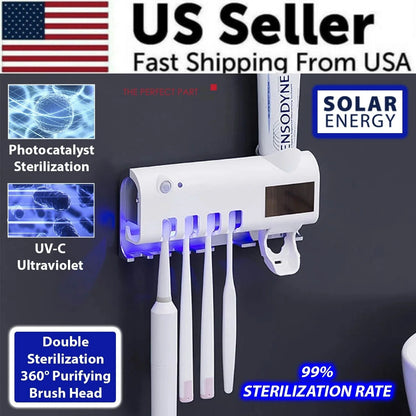 UV Light Sterilizer Toothbrush Holder Cleaner & Automatic Toothpaste Dispenser