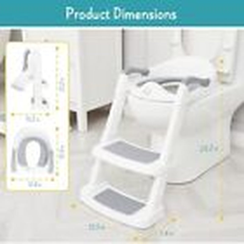 Potty Training Toilet Seat with Step Stool Ladder, Toddler Kids White-Grey