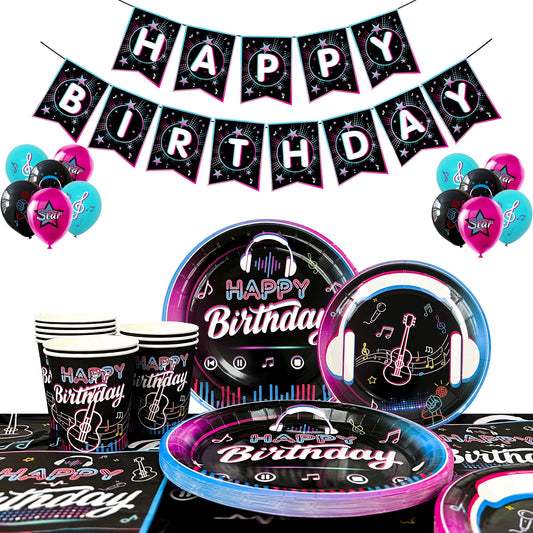 Tik Tok Birthday Party Supplies,77Pcs Tik Tok Party Decorations&Tableware Set-Tik Tok Party Plates Banner Cups Napkins Etc