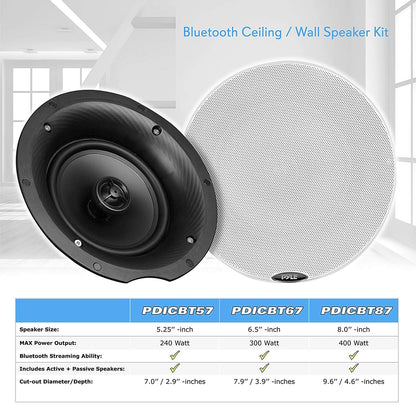 PDICBT87 - Dual 8.0’’ Bluetooth Ceiling / Wall Speaker Kit, (2) Flush Mount 2-Way Speakers, 400 Watt