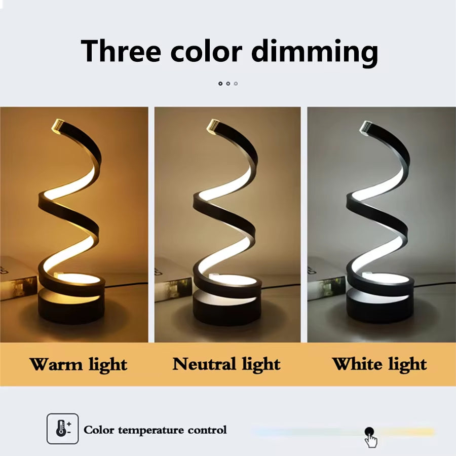 Modern Spiral Dimmable LED Table Lamp Bedroom Bedside Lamps USB Power Button Switch Bedroom Living Room Decorative Table Lamp