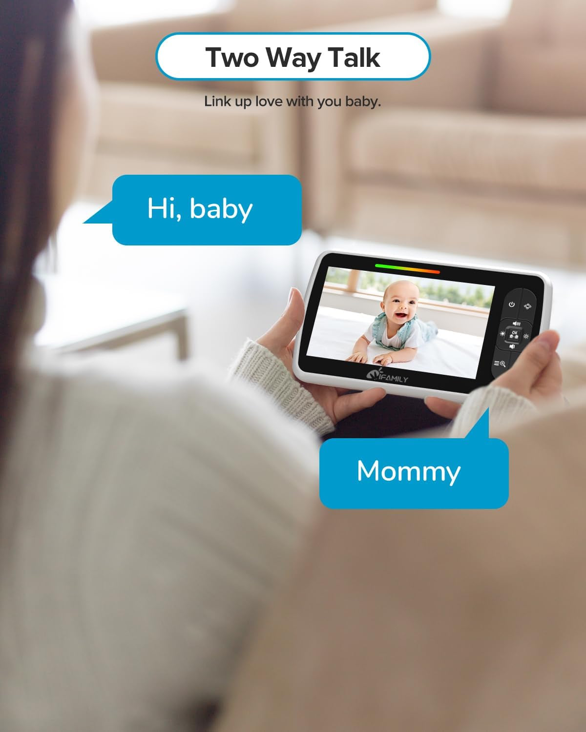 Baby Monitor - Large 5" Screen with 30Hrs Battery Life - Remote Pan-Tilt-Zoom;