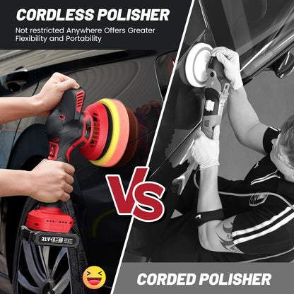 Cordless Car Buffer Polisher Kit W/ 2X2000Mah 21V Batteries, 6 Inch Car Buffer Waxer Kit W/ 6 Variable Speed & Extra 16 PCS Attachments, Polisher for Car Detailing,Boat Sanding,Scratch Removing