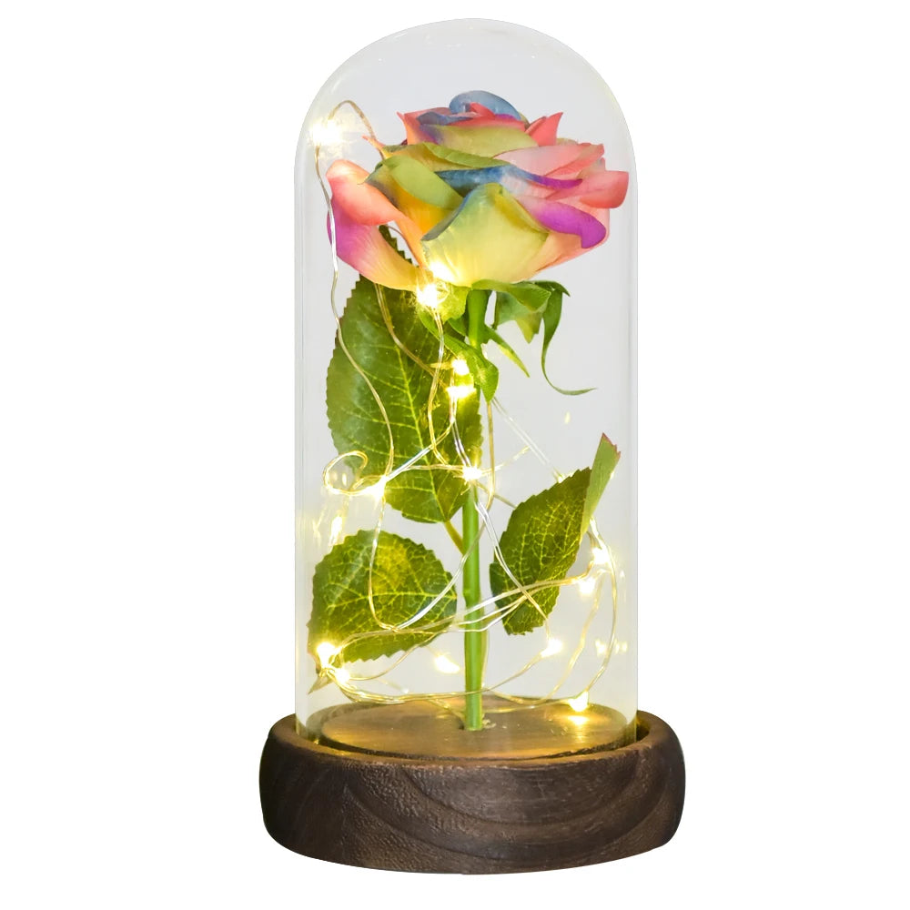 Gifts for Her Beauty and the Beast Eternal Rose in Glass Dome Artificial Forever Flower LED Light Mothers Day Gifts for Women