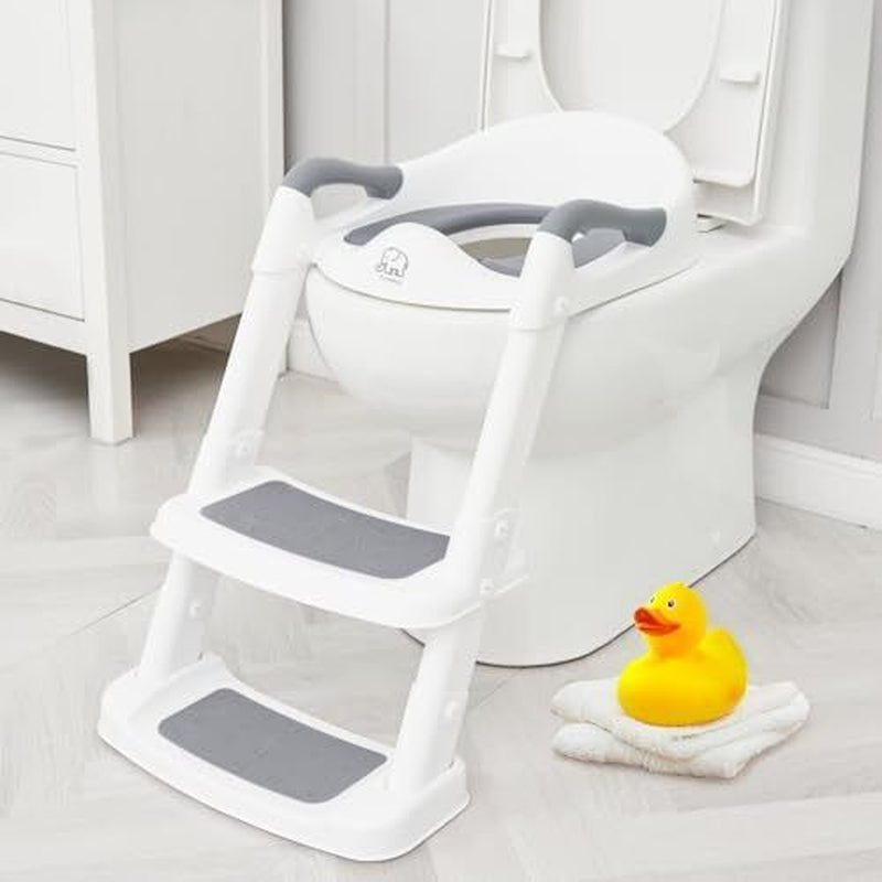 Potty Training Toilet Seat with Step Stool Ladder, Toddler Kids White-Grey