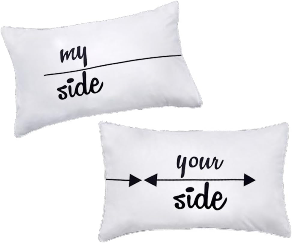 My Side and Your Side Couples Pillowcases,His Hers Cute Pillow Case,Funny Couples Gifts for Anniversary,Wedding, Engagement,V-Day,Chirstmas.His and Hers Gifts for Couples