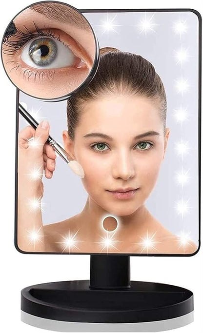 Espejo de sobremesa Havefun Espejo de maquillaje con luz LED Espejo de escritorio con pantalla táctil regulable Espejo de aumento de 10X desmontable Espejo de afeitar de sobremesa portátil y de alta definición Espejo cosmético