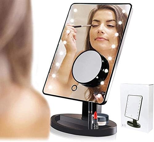 Espejo de sobremesa Havefun Espejo de maquillaje con luz LED Espejo de escritorio con pantalla táctil regulable Espejo de aumento de 10X desmontable Espejo de afeitar de sobremesa portátil y de alta definición Espejo cosmético